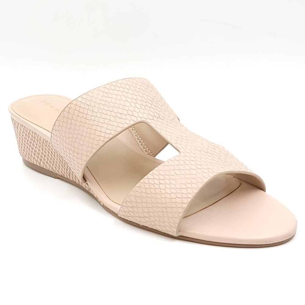 H by Halston Women Wedge Heel Slide Sandals Regan Size US 8W Pale Pink Leather